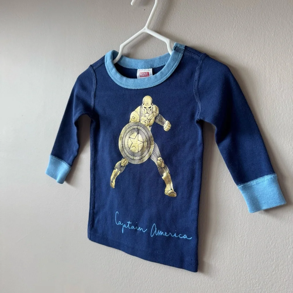 Hanna Andersson Marvel Captain America Gold Man‎ Long Sleeve Pajama Set 6-12m